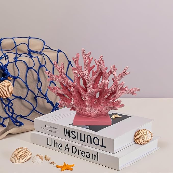 5.8" H Pink Coral Decor - Resin Coral Statue, Nautical Decor for Home, Bedroom, Bathroom, Living Room, Ocean Themed Cabinet Shelf Tabletop Decoration-Ruum Studio Home