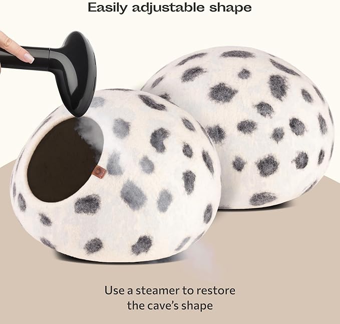 MEOWFIA Cat Cave – Premium Felt Cat Bed for Indoor Cats, Handmade 100% Merino Wool (Medium, Snow Leopard)-Ruum Studio Home