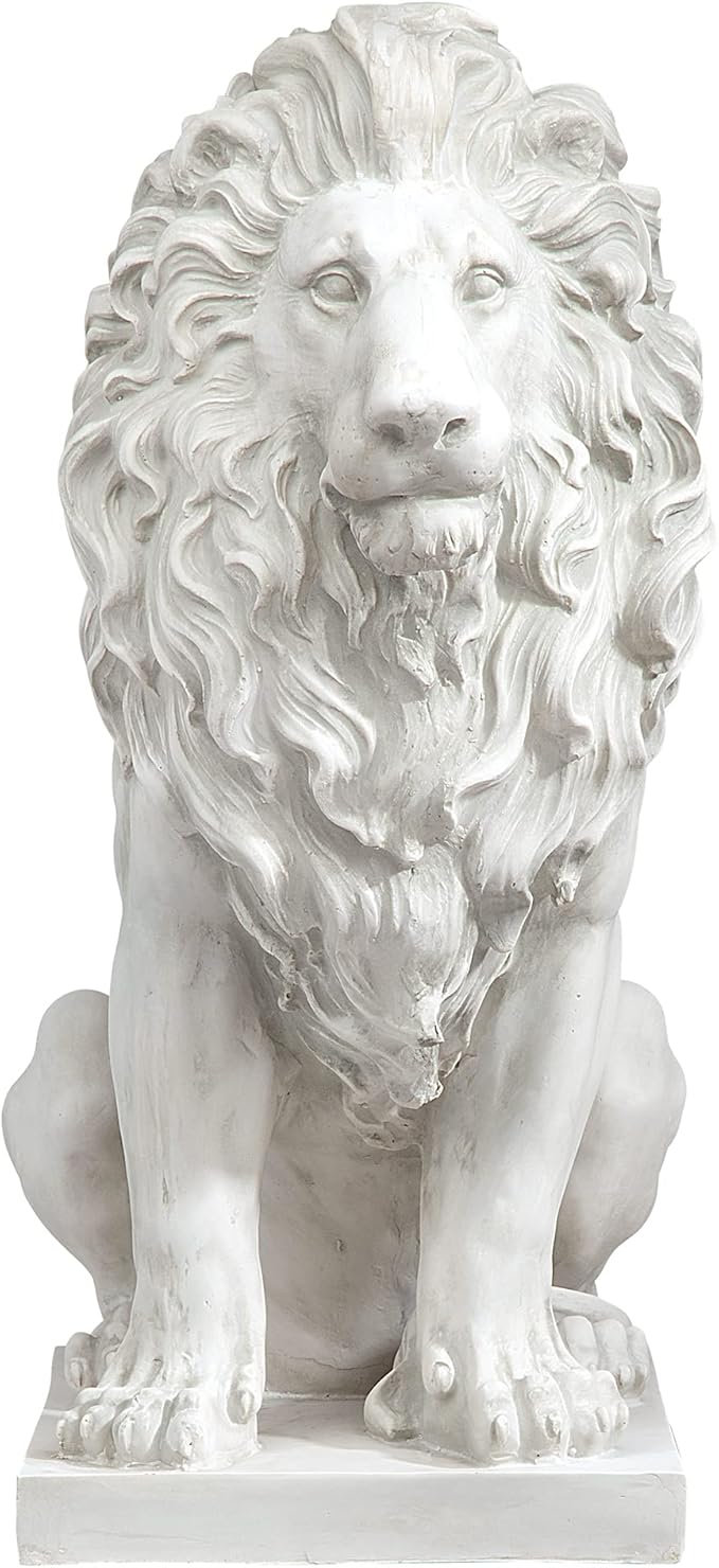 Design Toscano Lion of Florence Sentinel Indoor/Outdoor Animal Statue, 28 Inch Tall, Cast Stone Resin, Antique Stone Finish-Ruum Studio Home