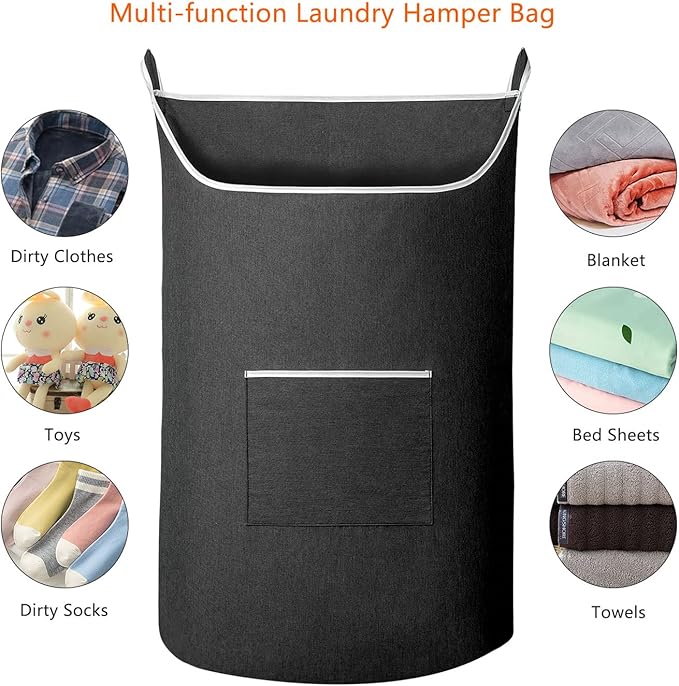 XL Hanging Laundry Hamper Bag, Black Door Hanging Hamper with Large Openging Hanging Laundry Hamper Storage Bag Large Size 36X22 Inch (Black)-Ruum Studio Home