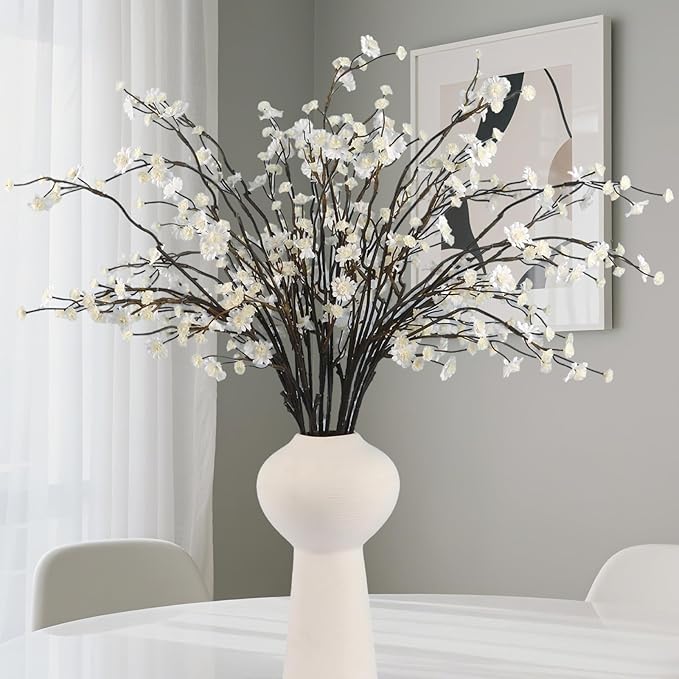 Geegoods 10 Stems White Faux Flowers for Vase – Real Touch Artificial Baby Breath Branches Long Stem for Tall Vase Indoor Home Table Centerpieces Decoration-Ruum Studio Home