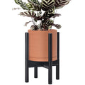 D'vine Dev Terracotta Planter with Ebony Stand - 8 Inch Modern Round Flower Pot with Wood Planter Holder, Terracotta, 55-B-M-5-Ruum Studio Home