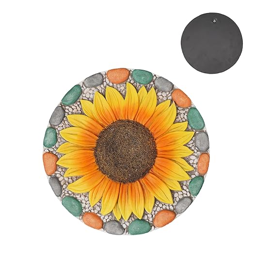 Decorative Sunflower Garden Stepping Stone - Colorful Pebble Border, Garden Stepping Stones Outdoor Yard Decor 10x10x0.75 Inches-Ruum Studio Home