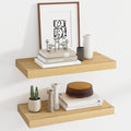 24 Inch Floating Shelves, 12 Inch Deep Floating Shelves for Wall, Floating Shelf with Invisible Brackets, Deep Shelves for Bathroom, Bedroom, Living Room, 2 Pack, Natural-Ruum Studio Home