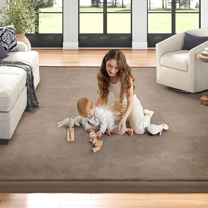 Baby Play Mat for Floor Tummy Time Mat Nursery Rug Muscle Mat Area Rug Playroom Rug Tatami Mat 13'1"x6'7" Memory Foam 1.3" Thick Crawling Mat For Babies,Toddlers, Infants, Kids,Floor Mat(Brown)-Ruum Studio Home