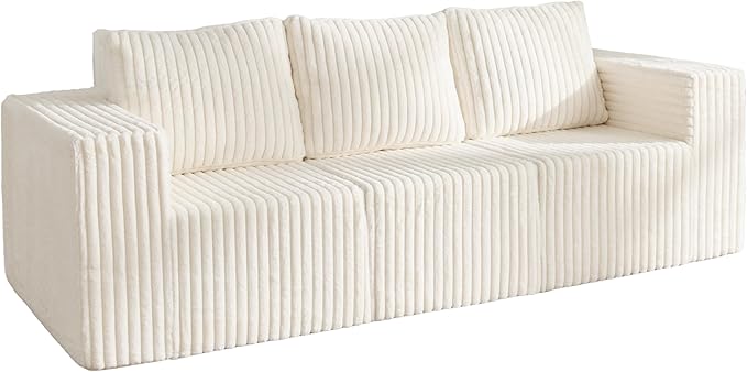 Modular Sectional Sofa 3-Seater Modular Couch with Deep Seat Memory Foam Cloud Chair with Pillows Oversized Sectional Sofa for Living Room Bedroom (Strip White, 3-Seater)-Ruum Studio Home