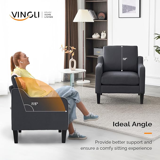 VINGLI Accent Chairs Set of 2 Living Room Chairs Dark Grey Reading Chair for Bedroom Scooped Arm Chair Mid Century Modern Linen Chairs Upholstered Comfy Chair for Apartment, Waiting Room-Ruum Studio Home