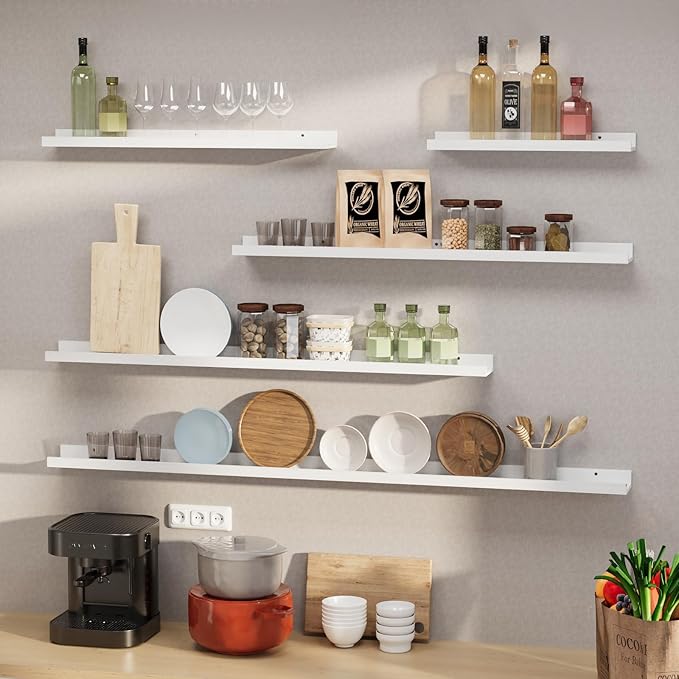 SAUMONIERES Picture Ledge Shelf Floating Book Shelves Set of 2 Wall Mounted Solid Wood for Bedroom Bathroom Living Room Kitchen, 72 Inch White-Ruum Studio Home