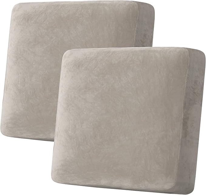 H.VERSAILTEX Velvet Stretch Couch Cushion Cover Plush Cushion Slipcover for Chair Loveseat Sofa Cushion Furniture Protector Seat Cushion Sofa Cover (2 Piece Large Sofa Cushion Covers, Oatmeal)-Ruum Studio Home