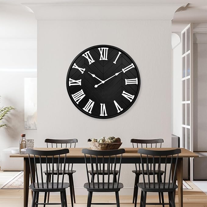 30 Inch Large Wall Clock Farmhouse Style - Black Silent Non-Ticking Rustic Decor for Living Room, Kitchen, Bedroom-Ruum Studio Home
