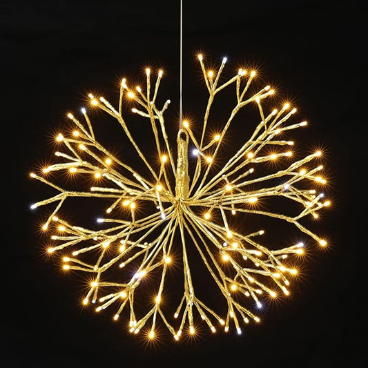 Christmas led Sparkle Ball Hanging Outdoor décorations -Haning Twig Ball,Snowflake Ornament Lights Indoor Outdoor Festive Holiday Décor 24Inch (Warm White)-Ruum Studio Home