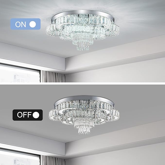 21 Inch Crystal Chandelier LED Flush Mount Ceiling Light Fixtures Luxury Chandeliers for Living Room Bathroom Bedroom Entrance Dining Room(Cool White)-Ruum Studio Home