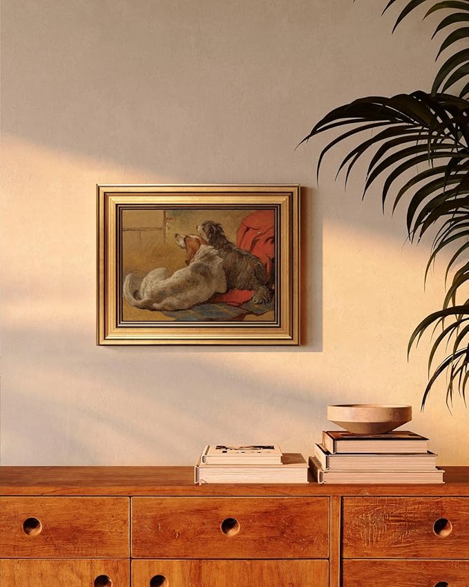 HUARCEY Gold Framed Vintage Wall Art for Living Room Dogs Oil Painting Wall Decor– Cozy Pet-Themed Aesthetic Room Decor for Bedroom Prints Study Classic Animal Artwork Gift for Dog Lovers 8"x10"-Ruum Studio Home