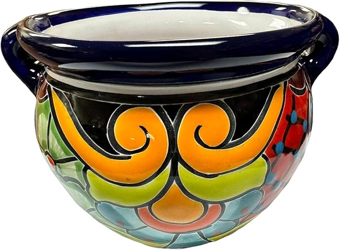 Talavera Michoacana Planter Pot Multicolor Folk Art Mexican Pottery Hand Painted Outdoor Indoor Home Decor Handmade 8" (Multi 2)-Ruum Studio Home