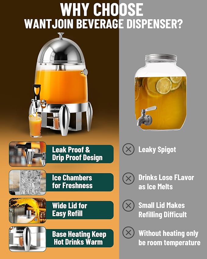 WantJoin Beverage Dispenser With Stand - 3.2 Gallon Drink Dispenser With Ice Core & Fuel Holder, Leakproof Spigot, Visible Container, Drink Dispenser For Cold & Hot Drink Parties Gathering Cafeteria-Ruum Studio Home