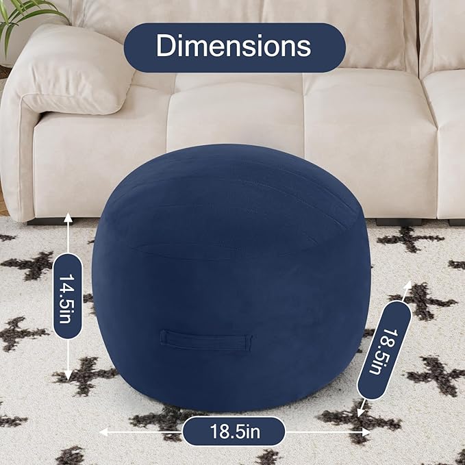 MeMoreCool Round Stuffed Pouf Ottoman Foot Rest, Floor Pouf Foot Stool with Soft Foam Chunk Filling, Small Round Ottoman Footstool Circle Footrest for Living Room, Navy-Ruum Studio Home