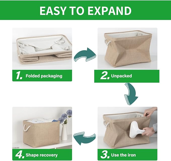 Bidtakay Fabric Storage Baskets for Shelves 3 Pack Large Storage Bins for Organizing Linen Collapsible Organizer for Closet-Flaxen-Ruum Studio Home