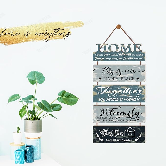 Wooden Collage Panels Home Positive Affirmations Wall Art - Wall Plaques for Living Room,Bedroom,Dining Room,Bathroom - Multicolor Family Rustic Farmhouse Wall Decor 5pcs-Ruum Studio Home