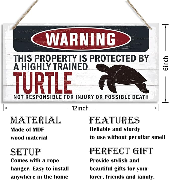 Warning Sign, Turtle Warning Wood Plaque Sign, Funny Door Signs, Decorative Wood Hanging Suspension Plaque, Farmhouse Wooden Wall Decor, Outdoor Hanging Wooden Signs-Ruum Studio Home