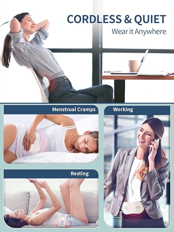 Slimpal Heating Pad for Period Cramps, Portable Cordless Electric Heating Pad for Menstrual Pain Relief Heat Belt, Rechargeable Wearable Heat Pad Gifts for Her Women Girl Wife Girlfriend, White-Ruum Studio Home