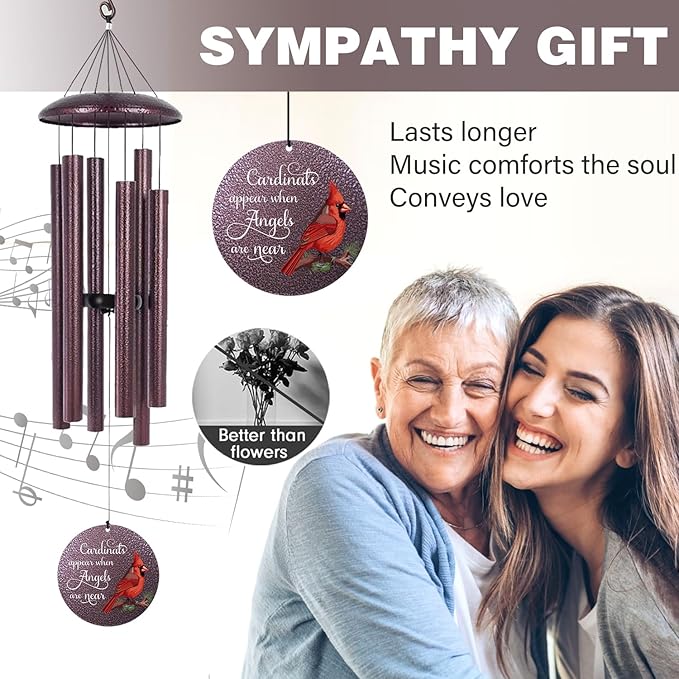ASTARIN 36" Large Deep Tone Personalized Name Sympathy Wind Chimes, Cardinal Memorial Wind Chime for Loss of Mother Father Loved One, Bereavement Condolence Gifts Decor Outdoor Patio Garden-Ruum Studio Home