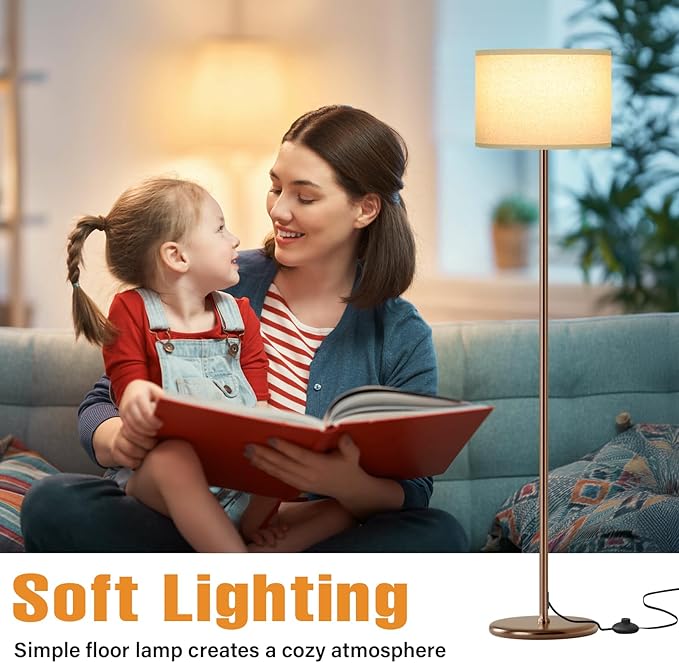 Ambimall 60'' Modern Floor Lamp with Shade, Tall Lamps for Living Room, Bedroom, Office, Dining Room, Beige Shade with Brown Pole(Without Bulb)-Ruum Studio Home