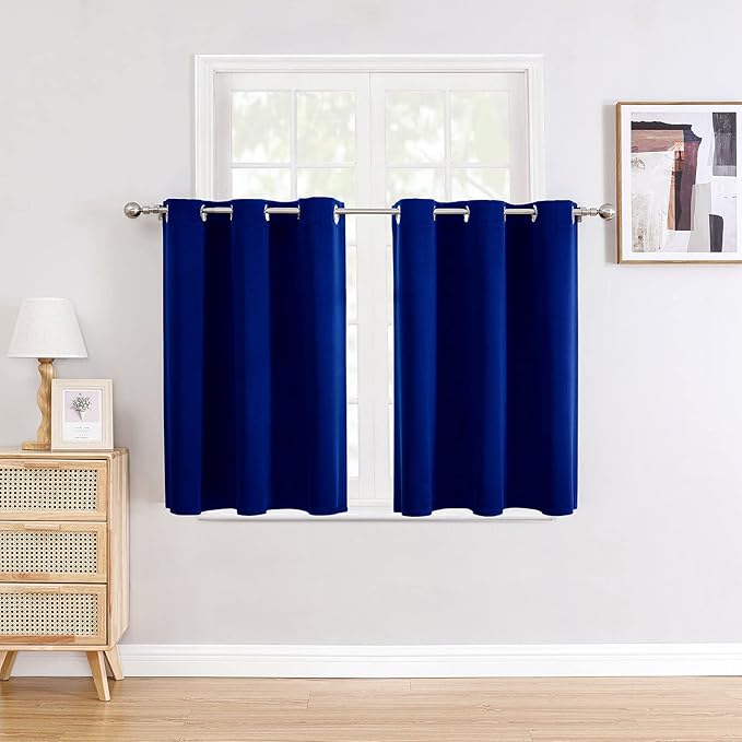 ChrisDowa Small Window Curtains for Kitchen and Bedroom - Grommet Short Thermal Insulated Room Darkening Curtains (2 Panels, Royal Blue, 52 x 36 Inch)-Ruum Studio Home