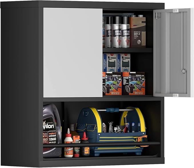 Garage Cabinets,Metal Storage Cabinet with Locking Door,Lockable Wall Mount Cabinet for Storage,Hanging Cabinets for Garage,Kitchen,Office-Ruum Studio Home