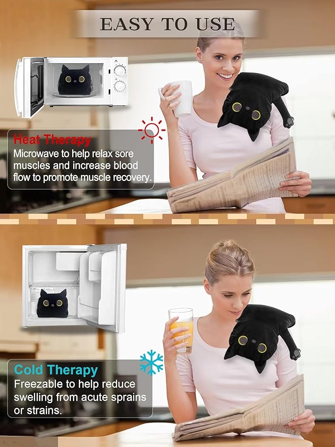 Microwave Heating Pad for Pain Relief, 17" x 9" Microwavable Heating Pads for Cramps, Back Pain, Neck Shoulder, Muscles, Knee, Joints, Natural Heat Pack Moist Heat, Black Cat-Ruum Studio Home