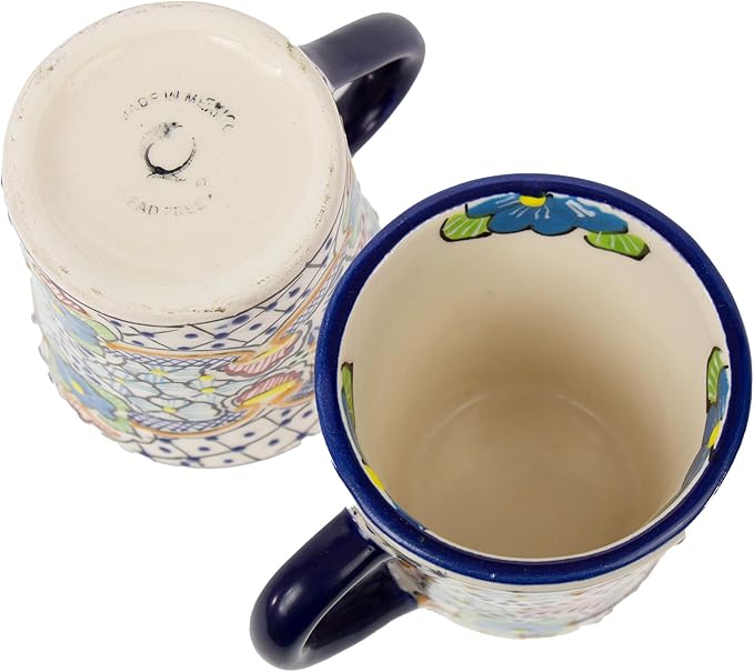 Encantada Handmade Hand-Painted Authentic Mexican Pottery Mugs (Multi Blue Green)-Ruum Studio Home