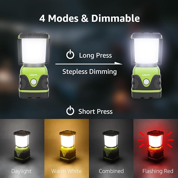 Lepro 1500LM Battery Powered LED Camping Lantern, Waterproof Tent Light with 4 Light Modes, Camping Essentials, Portable Lantern Flashlight for Camping, Emergency Light, Power Outage, Not Rechargeable-Ruum Studio Home