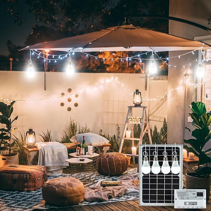 Solar Powered Indoor & Outdoor Pendant Lights with 4 LED Bulbs, Each 5m Cord, Waterproof, 6000mAh Battery for Yards, Gardens, Patios, Camping, RVs & Sheds-Ruum Studio Home