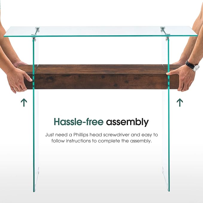 ivinta Glass Console Table with Storage, 39.4" Modern Sofa Table for Living Room, Foyer, Hallway, Bedroom 5101 (Dark Brown)-Ruum Studio Home