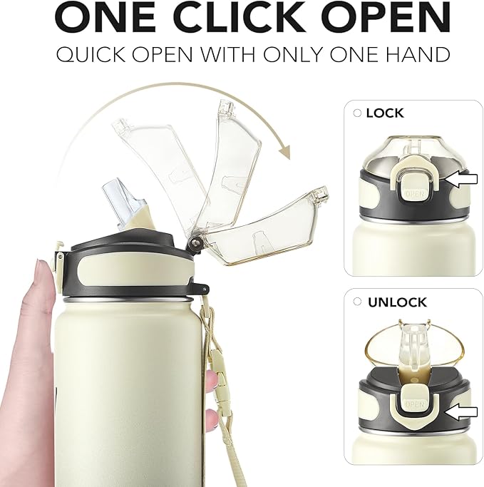 Enerbone 32 oz Insulated Water Bottle, Stainless Steel Bottle with Carrying Strap, Double-Wall Vacuum Insulation Design, Leakproof Sports Bottle with Straw, Keep Drinks Cold or Hot for Hours-Ruum Studio Home