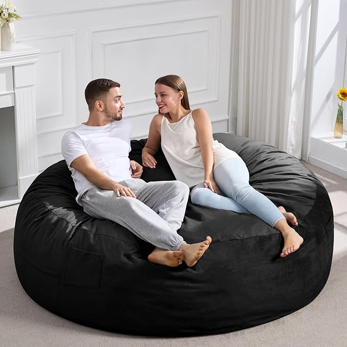 Hobestluk 6FT Bean Bag Chair Bean Bag Chairs for Adults Giant Bean Chairs with Velvet Cover, Memory Foam BeanBag Chair Fluffy BeanBag Chairs for Living Room, Bedroom- Black (70" x 70" x 15")-Ruum Studio Home