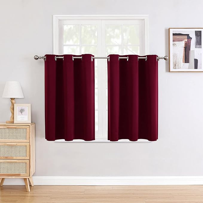 ChrisDowa Small Window Curtains for Kitchen and Bedroom - Grommet Short Thermal Insulated Room Darkening Curtains (2 Panels, Burgundy Red, 42 x 36 Inch)-Ruum Studio Home