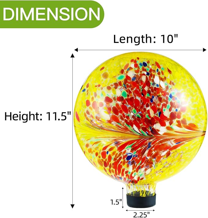 VOREEN 10-Inch Glass Gazing Ball, Outdoor Gazing Globe, Reflective Ball Yard Decoration for Homes, Patio, Lawn and Gardens, Gift for Mom Wife Friend, Phoenix Tail Design, Yellow-Ruum Studio Home