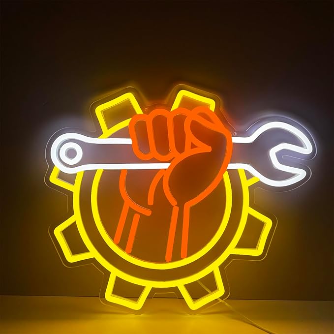 Wrench Neon Sign for Wall Decor – USB Powered LED Garage Sign with Dimmer, Car Room Accent Light, Auto Repair Workshop Wall Lamp, Man Cave Neon Decor, Gift for Dad or Car Enthusiast 13"x14.3"-Ruum Studio Home