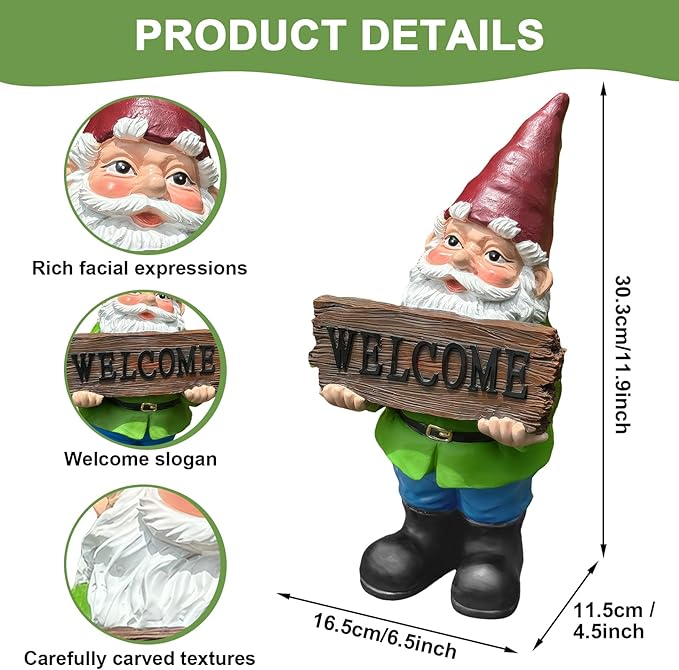 Gnome Garden Decor Statue Gnomes Decorations for Yard with Welcome Sign Outdoor Decorations for Patio Unique Garden Gifts for Women Mom Grandma-Ruum Studio Home