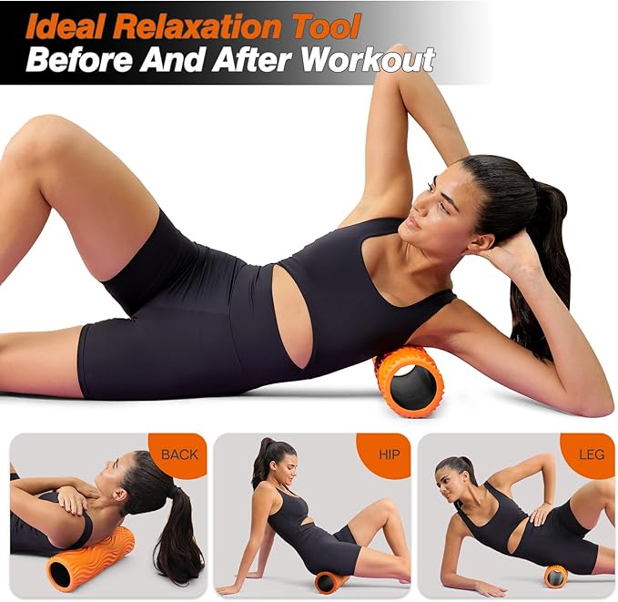 Foam Roller,High Density 15" Foam Roller, Wave Textured Massage Back Roller for Deep Muscle Massage Pilates Yoga,Fitness Exercise Roller for Whole Body Release(Orange)-Ruum Studio Home