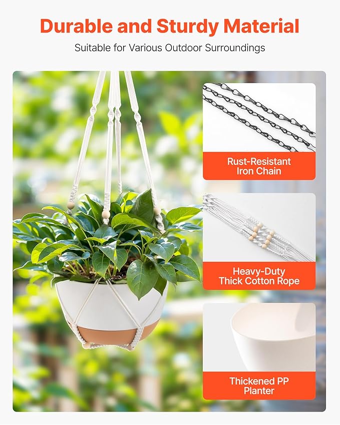 VEVOR Hanging Planters, 10 Inch Self-Watering Hanging Planter, 2 Pack Flower Pots with Drainage Hole & 2 Kinds of Plant Hangers, Plastic Basket Pots, for Garden Home Decor, Indoor & Outdoor Plants-Ruum Studio Home