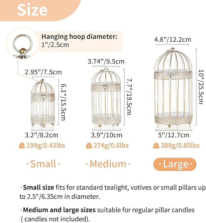 NUPTIO Decorative Bird Cage Lantern: 2 Set of 10 inch Tall Rustic White Birdcage Lanterns Centerpiece Vintage Decorating Metal Pillar Candle Holder for Christmas Bridal Shower Party Decor-Ruum Studio Home