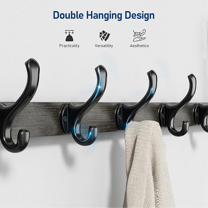 Tatub 29" Rustic Coat Rack Wall Mount with Shelf, Entryway Wall Hooks with Shelf, Coat Hangers for Bathroom, Living Room, Bedroom, Dark Grey-Ruum Studio Home