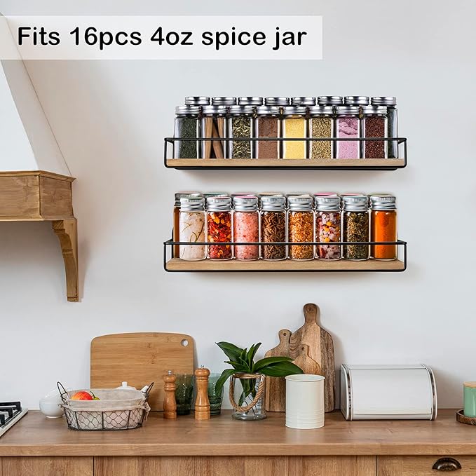 TJ.MOREE 2 Pack Spice Rack Wall Mount Rustic Style Hanging Spice Organizer for Wall, Kitchen Spice Storage-Ruum Studio Home