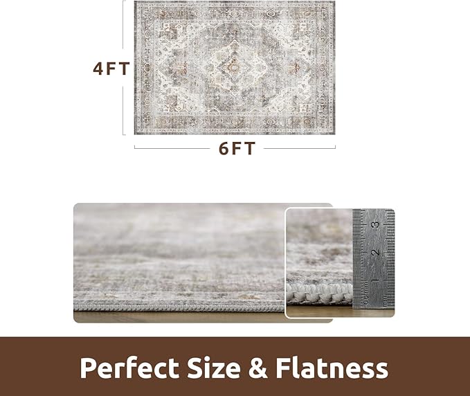 AMOAMI-4X6 Area Rugs for Living Room -Soft Vintage Bedroom Rugs-Non Slip Washable Rug-Throw for Living Room Bedroom Bedside Dining Room Office Grey-Ruum Studio Home