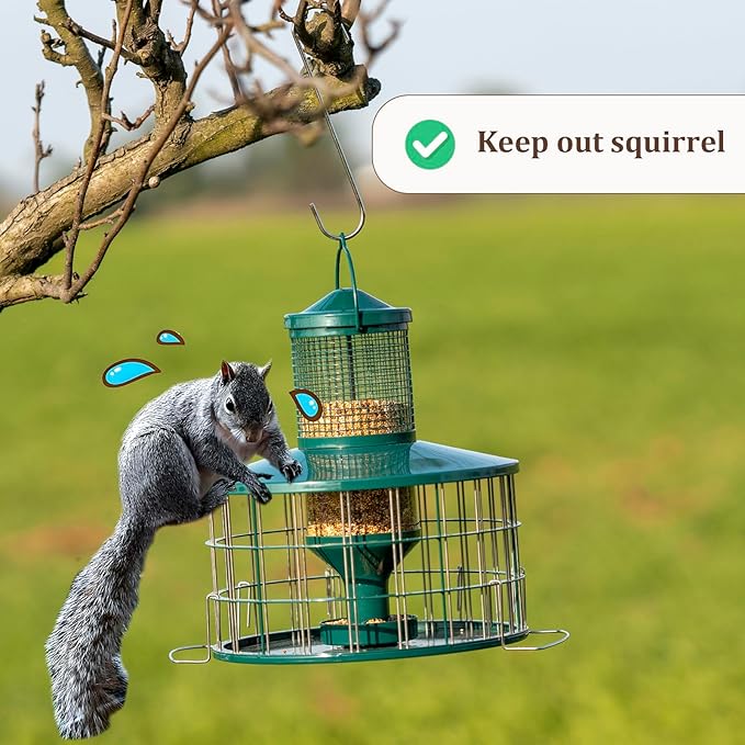 Upgraded Caged Bird Feeders Squirrel-Proof, Flexible Adjustment of Grille Size, 3 Lbs Seed Capacity, DIY Starling-Proof Caged Tube Hanging Wild Bird Feeder, Attract Small Birds(Deep Green)-Ruum Studio Home