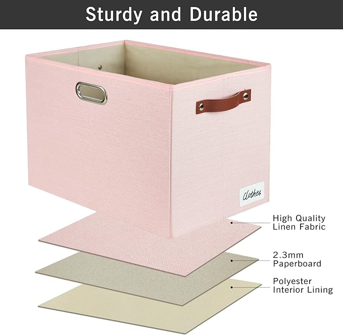 3-Pack Foldable Fabric Storage Bins with Durable PU & Metal Handles, Collapsible Storage Baskets for Shelves, Home Storage, Closet Organizers, Living Room(17"x11.8"x11.8", Pink)-Ruum Studio Home