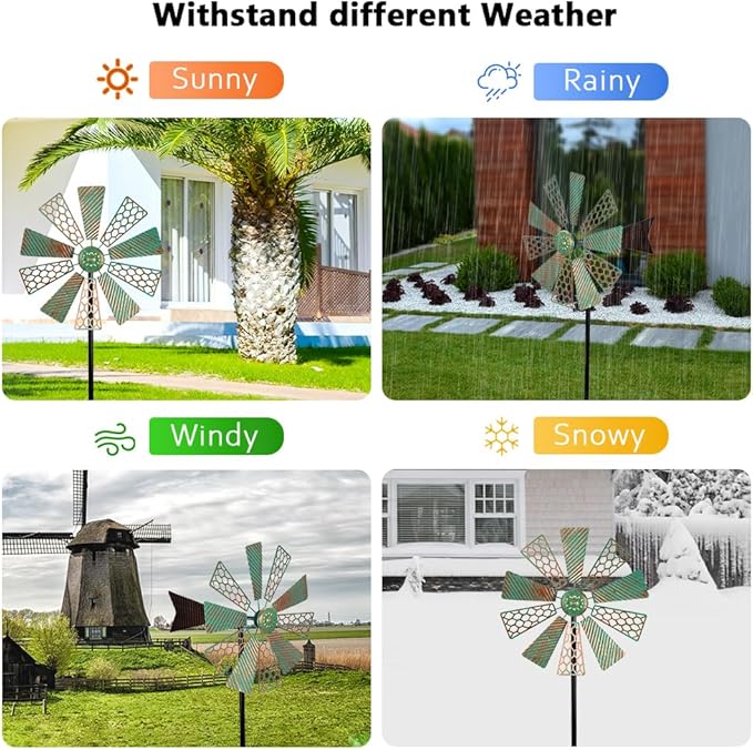 Viveta Wind Spinners Outdoor,13”Kinetic Wind Spinner Metal Vintage Windmill for Outdoor Garden Patio Yard Decor,Green-Ruum Studio Home