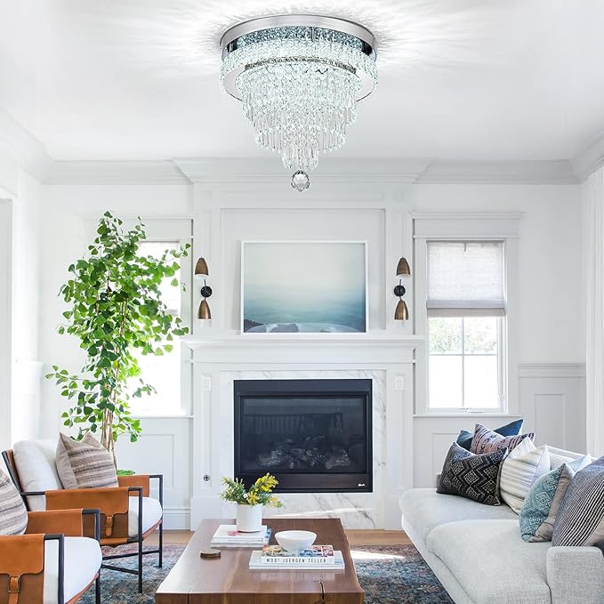 16“ Crystal Chandeliers Round Modern LED Chandelier Light Flush Mount Ceiling Light Fixtures with Remote Control for Bedroom Living Room Dining Room (dimmable)-Ruum Studio Home