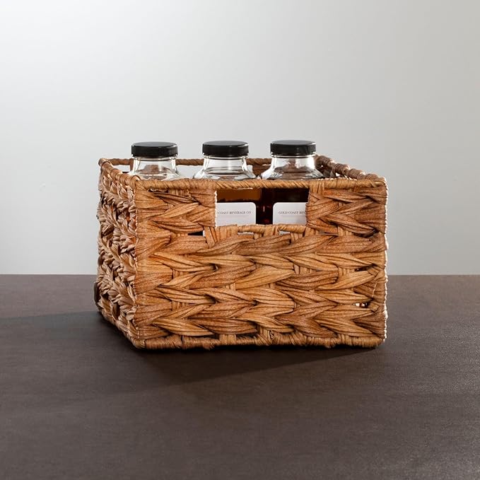 mDesign Woven Farmhouse Kitchen Pantry Food Storage Organizer Basket Bin Box - Container Organization for Cabinets, Cupboards, Shelves, Countertops - Store Potatoes, Onions, Fruit, 6 Pack, Camel Brown-Ruum Studio Home